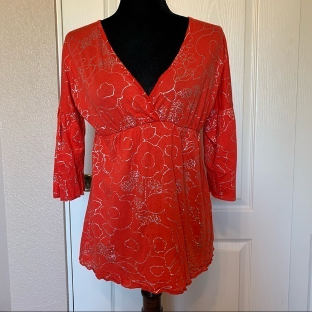 Splendid V Neck Baby Doll Bell Sleeve Blouse‎ Size Medium